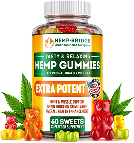 HEMPBRIDGE Hemp Gummies - Made in USA - Safe and Natural Omega 3 Supplement with Hemp Oil for Pain and Inflammation Relief - Max Value in Each Gummy - Vitamins B & E and Omega 3, 6, 9-60 Pcs