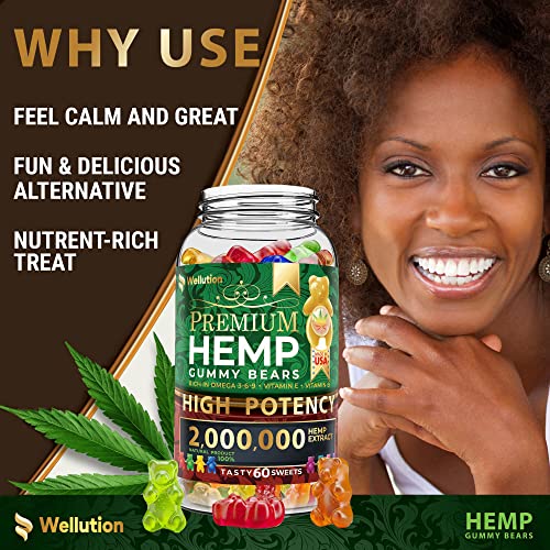 WELLUTION Hemp Gummies Fruity Gummy Bear. Natural Hemp Candy Supplements - Promotes Sleep, Mood and Supports Reduced Stress