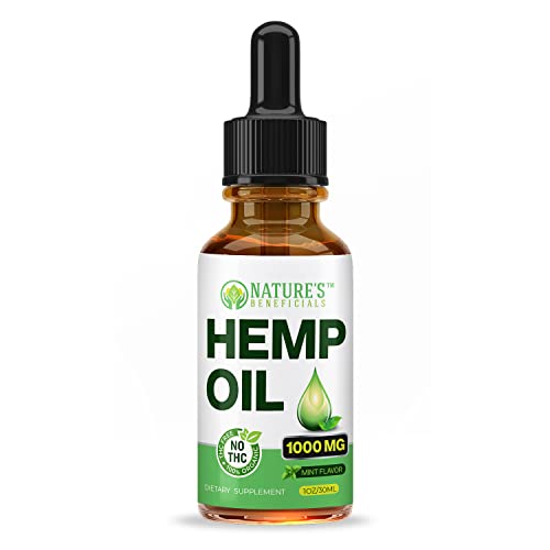 NATURE'S BENEFICIALS Organic Hemp Oil Extract Drops, 1000mg - Omega Fatty Acids 3 6 9, Non-GMO Ultra-Pure CO2 Extracted