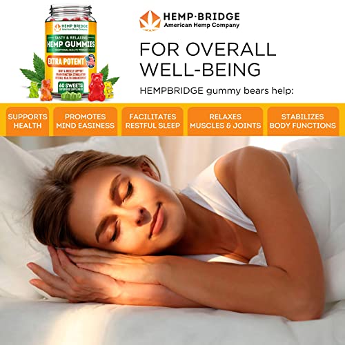 HEMPBRIDGE Hemp Gummies - Made in USA - Safe and Natural Omega 3 Supplement with Hemp Oil for Pain and Inflammation Relief - Max Value in Each Gummy - Vitamins B & E and Omega 3, 6, 9-60 Pcs