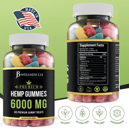 [2-PACK] Hemp Gummies Premium – 6000 MG – Great for Peace & Relaxation - Calming Gummies – Vitamins & Omega 3,6,9 – Made in The USA [2-PACK]