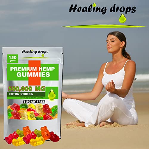 Premium Organic Hemp Sugar-Free Gummy Bears Natural Health Support 500,000MG High Potency with Vitamins B E C D Omega 3 6 9