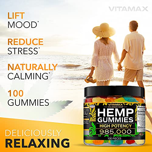 Vitamax Hemp Gummies - 985,000 - Peace & Relaxation - Natural Tasty Fruit Flavors - Made in USA - 100ct