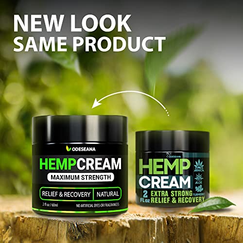 Odeseana (2 Pack) Hemp Cream for Joint, Back, Knees, Neck, Elbows - Made in The USA - High Strength Hemp Oil Extract with Msm, Arnica, Turmeric, 4 oz Total