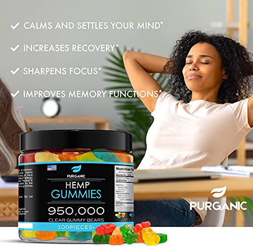 Purganic Hemp Gummies – Helps Support Sleep, Peace and Relaxation - High Strength and Support All Natural Tasty Fruit Flavors - Made in USA – 100ct
