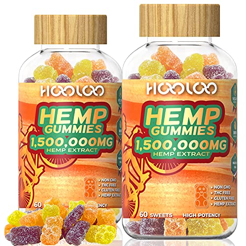 HOOLOO Vegan Hemp Gummies, Hemp Oil Infused Fruity Gummy Bears Extra Strength 1,500,000mg, Made in USA