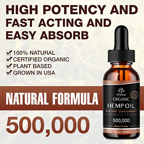 Hemp Oil - 2 Pack - 500,000 Maximum Strength - Pure & CO2 Extract Drops - Organic, Vegan, Non-GMO, Grown in USA