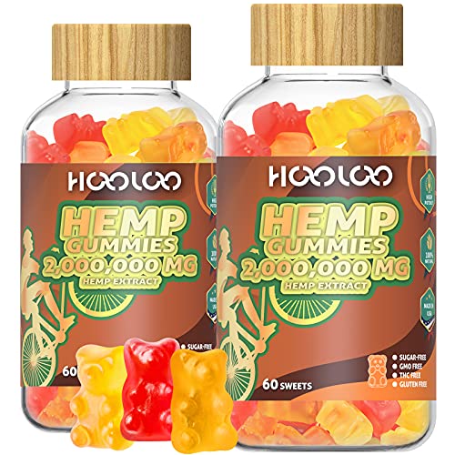 HOOLOO Hemp Gummies, Extra Strength 2,000,000mg Hemp Extract Sugar Free Gummy Bears Fruity, Made in USA