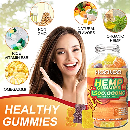 HOOLOO Vegan Hemp Gummies, Hemp Oil Infused Fruity Gummy Bears Extra Strength 1,500,000mg, Made in USA