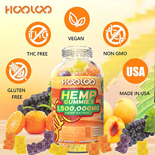 HOOLOO Vegan Hemp Gummies, Hemp Oil Infused Fruity Gummy Bears Extra Strength 1,500,000mg, Made in USA