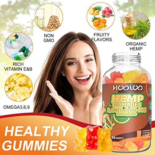 HOOLOO Hemp Gummies, Extra Strength 2,000,000mg Hemp Extract Sugar Free Gummy Bears Fruity, Made in USA