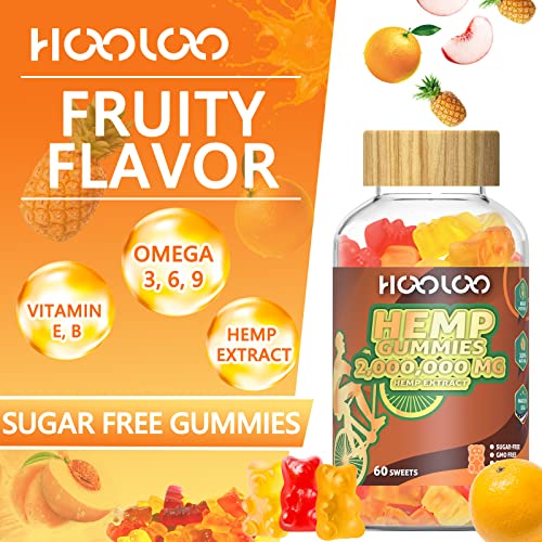 HOOLOO Hemp Gummies, Extra Strength 2,000,000mg Hemp Extract Sugar Free Gummy Bears Fruity, Made in USA
