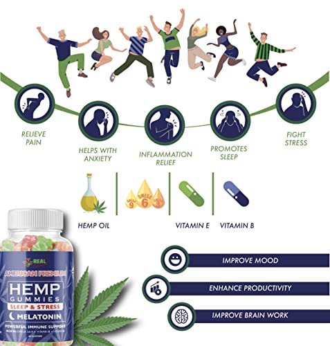 A REAL CHOICE PREMIUM HEMP MELATONIN GUMMIES - Made in USA - Supports Deep Restful Sleep and Relaxation. Mood & Immune Support - Fast Results - ADULTS ONLY