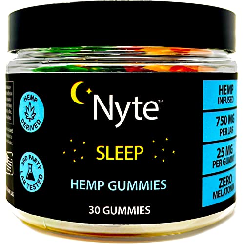 Nyte Sleep Gummies - Hemp Gummies for Sleep Without Melatonin - Gummy Sleep Aid Supplement - Delicious Fruit Flavors - Made in USA (1 Pack, 30 Count)