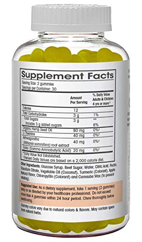 Ashwagandha Gummies with L-Theanine, GABA, and Hemp- Naturally Flavored, Vegan Ashwagandha Supplement Root Extract, L Theanine Gummy, Stress Gummy, Mood Gummy, Cortisol Manager- 60 Count