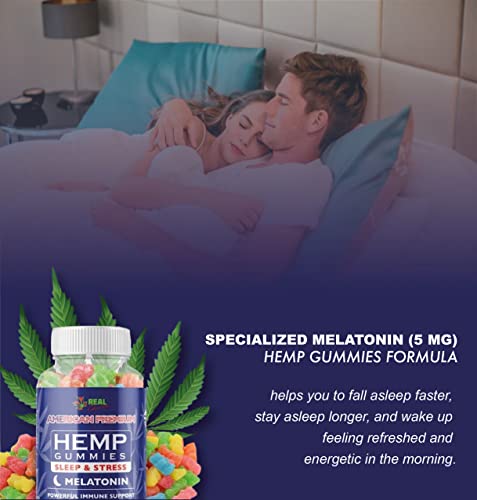 A REAL CHOICE PREMIUM HEMP MELATONIN GUMMIES - Made in USA - Supports Deep Restful Sleep and Relaxation. Mood & Immune Support - Fast Results - ADULTS ONLY