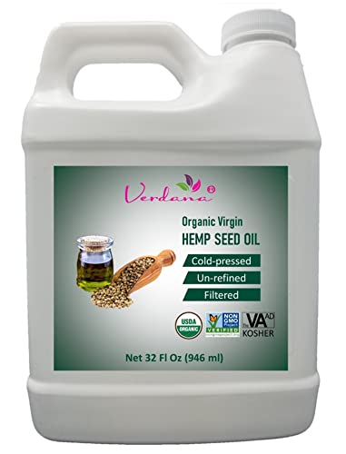 Organic Verdana Virgin Hemp Seed Oil – Unrefined Canadian Cold Pressed Oil – Non-GMO, Kosher Food Grade and Organic – 32 Fl Oz