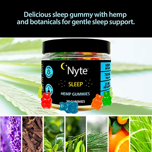 Nyte Sleep Gummies - Hemp Gummies for Sleep Without Melatonin - Gummy Sleep Aid Supplement - Delicious Fruit Flavors - Made in USA (1 Pack, 30 Count)