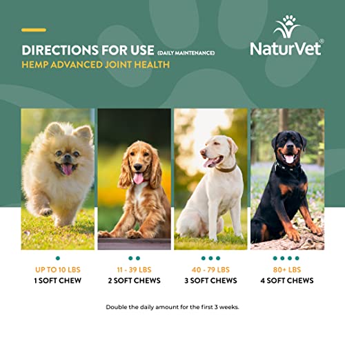 NaturVet Hemp Advanced Joint Health Dog Supplement Soft Chews –Helps Support Joint Health in Dogs – Includes Hemp Seed, Collagen, Glucosamine, MSM, Chondroitin, Omegas – 120 Ct.