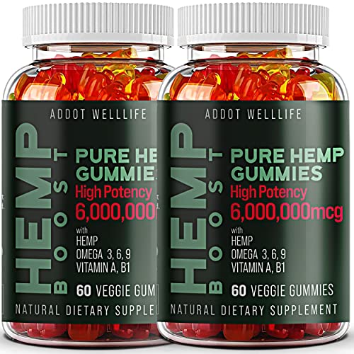 ADDOT Pure Hemp Gummies with High Potency Vitamins WellLife - Vegan and Natural Hemp Oil Infused Gummy (2 Bottles, 60 Count Each)