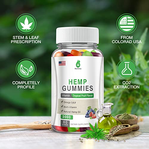 2 Pack Organic Hemp Gummies 3,000 Extra Strengthen High Potency with Pure Hemp Oil Extract Vegan Edible Bear Candy Made in US