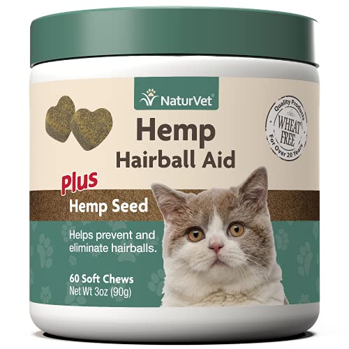 NaturVet Hemp Hairball Aid Plus Hemp Seed for Cats, 60 ct Soft Chews, Made in The USA