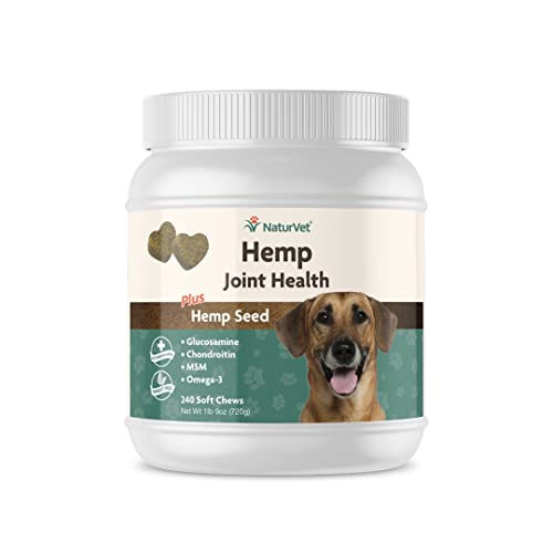 NaturVet Hemp Joint Health Hip & Joint Support Dog Supplement – Soft Chew Supplements for Dogs with Glucosamine, MSM, Chondroitin, Omega 3, Vitamins, Antioxidants – 240 Ct.