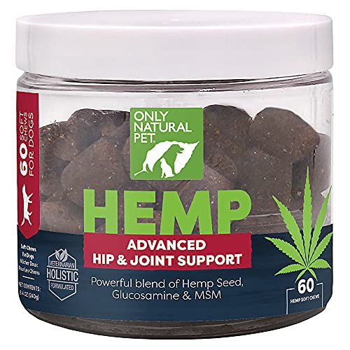 Only Natural Pet Hemp Advanced Mobility Support - Hip & Joint Supplement for Dogs with Hemp Oil, Glucosamine, MSM, Green Lipped Mussels, Chondroitin and Hyaluronic Acid - 60 Soft Chews