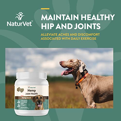 NaturVet Hemp Joint Health Hip & Joint Support Dog Supplement – Soft Chew Supplements for Dogs with Glucosamine, MSM, Chondroitin, Omega 3, Vitamins, Antioxidants – 240 Ct.