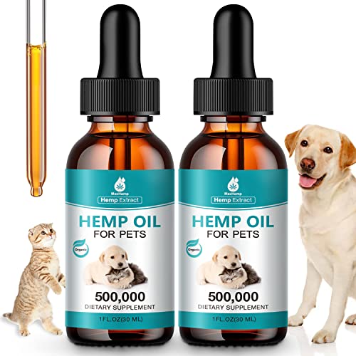 (2 Packs) Pets Hemp Oil for Dogs and Cats Anxiety Stress Pain Holistic Inflammation Skin Allergies Relief Joint Hip Аrthritis Sleep Aid Calming Oil Drop, Organic Extract Treats
