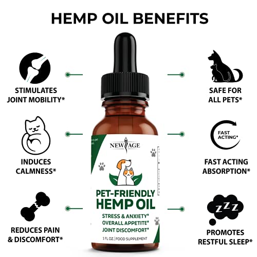Natural Hemp Oil for Dogs and Cats by NEW AGE - Dog Calming Aid - Supports Hip and Joint Health, Mobility, Immunity - Pet Hemp Oil Rich in Omega 3, 6, 9 – 2 Pack