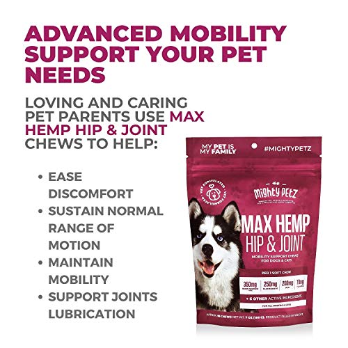MAX Hemp Glucosamine for Dogs - 10-in-1 Vet Formulated Hip & Joint Chews with Hemp Seed Oil + MSM + Chondroitin + Turmeric. Advanced Support Supplement with Vitamins