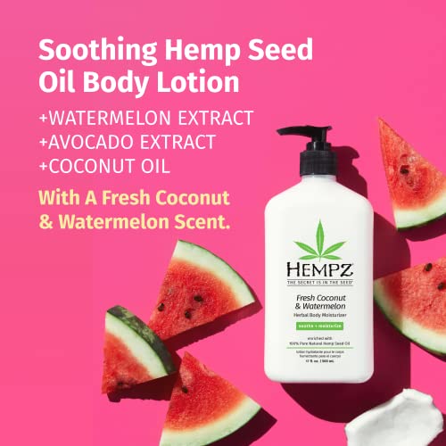 Hempz Body Lotion - Fresh Coconut & Watermelon Daily Moisturizing Cream, Shea Butter Body Moisturizer - Skin Care Products, Hemp Seed Oil - Large