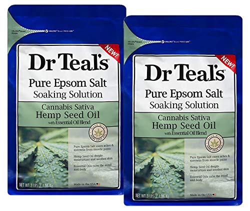 Dr. Teal's Hemp Seed Oil Bath Soak Mothers Day Gift Set (2 Pack, 3lbs ea.) - Cannabis Sativa Essential Oils Blend Moisturizes & Softens Skin - Pure Epsom Salt Eases Aches & Pains Throughout The Body