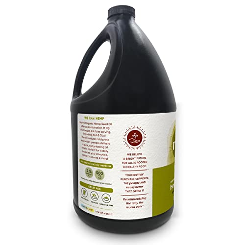 Nutiva Organic Cold-Pressed Unrefined Raw Hemp Seed Oil, 1 Gallon, USDA Organic, Non-GMO, Whole 30 Approved, Vegan, Gluten-Free & Keto, Rich in Omega 3 & 6 Fatty Acids