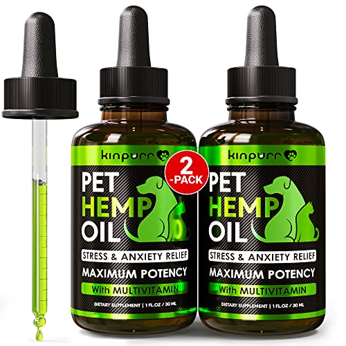 (2 Pack) Hemp Oil for Dogs and Cats - Anxiety, Stress, Pain - Dog Calming Aid - Hip and Joint Support Relief -and Skin Health - Rich in Omega 3-6-9 - Pet Hemp Oil Drops Treats - Made in USA