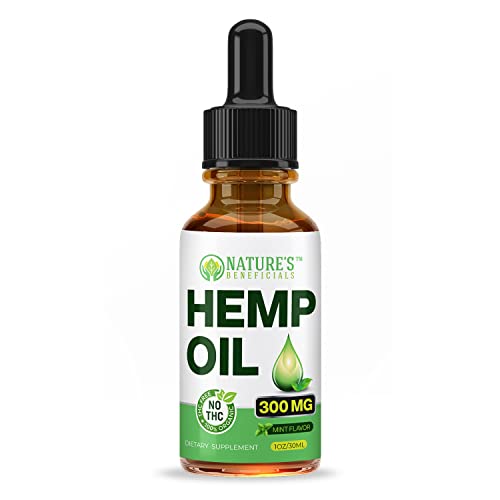 NATURE'S BENEFICIALS Organic Hemp Oil Extract Drops, 300mg - Omega Fatty Acids 3 6 9, Non-GMO Ultra-Pure CO2 Extracted
