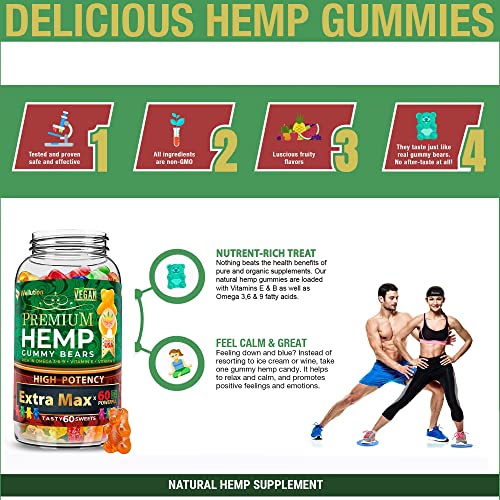 WELLUTION Hemp Gummies Extra Max - Fruity Gummy Bear with Hemp Oil. Natural Hemp Candy Supplements Loaded with Vitamins