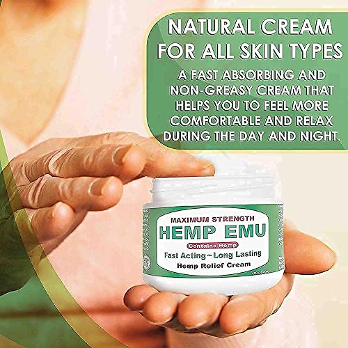 Hemp Emu Hemp Cream - Organic Hemp Oil Muscle Rub - Naturally Soothe Discomfort in Joints, Back, Knees with Premium Menthol Cream & Eucalyptus Essential Cream - Made in USA - 4oz
