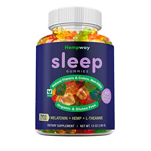 Hemp Sleep Gummies Triple Action | Promotes Healthy Sleep | Relaxes Body & Mind | Made in USA | 5mg Melatonin | 200mg Hemp | 10mg L-Theanine | 60 Organic Gummies