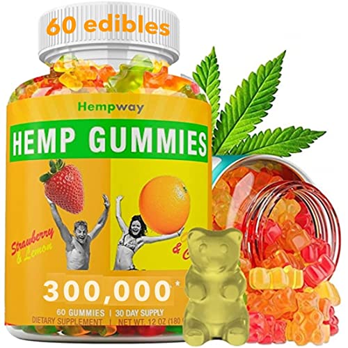 HEMPWAY Hemp Edible Gummies 300,000 Extra Strength Pure Hemp Gummies Premium Extract | May Help Support Pain Relief and Inflammation| Healthy Skin, Nails & Hair | Omega 3 6 9 Supplement | 60 edibles