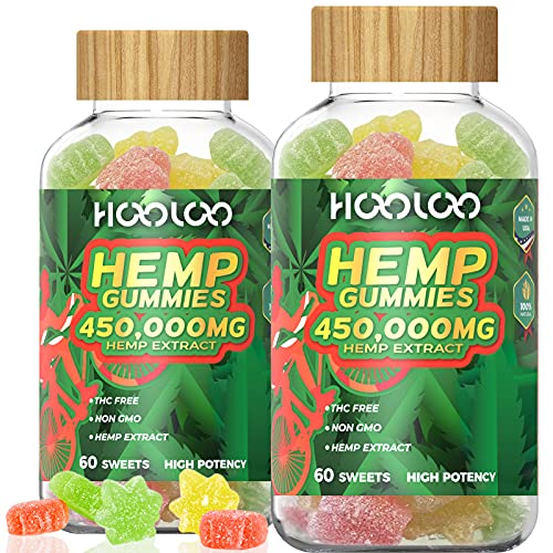 HOOLOO Hemp Gummies for Happier Bedtimes and Focus, High Potency Hemp Oil Infused 450,000mg Edibles for Relaxation, 120ct, Made in USA