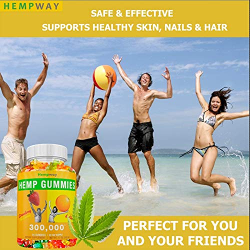 HEMPWAY Hemp Edible Gummies 300,000 Extra Strength Pure Hemp Gummies Premium Extract | May Help Support Pain Relief and Inflammation| Healthy Skin, Nails & Hair | Omega 3 6 9 Supplement | 60 edibles