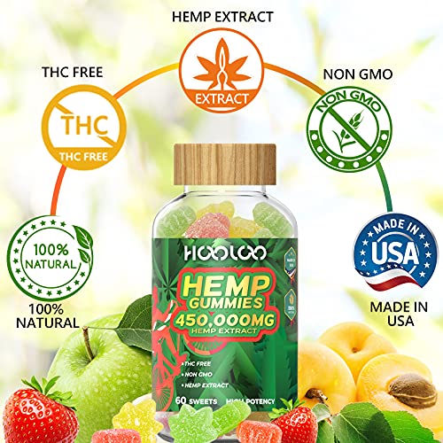 HOOLOO Hemp Gummies for Happier Bedtimes and Focus, High Potency Hemp Oil Infused 450,000mg Edibles for Relaxation, 120ct, Made in USA