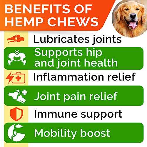 All-Natural Hemp Chews + Glucosamine for Dogs - Advanced Hip & Joint Supplement w/Hemp Oil Turmeric MSM Chondroitin + Hemp Protein to Improve Mobility - Joint Pain Relief Made in USA - Duck Flavor