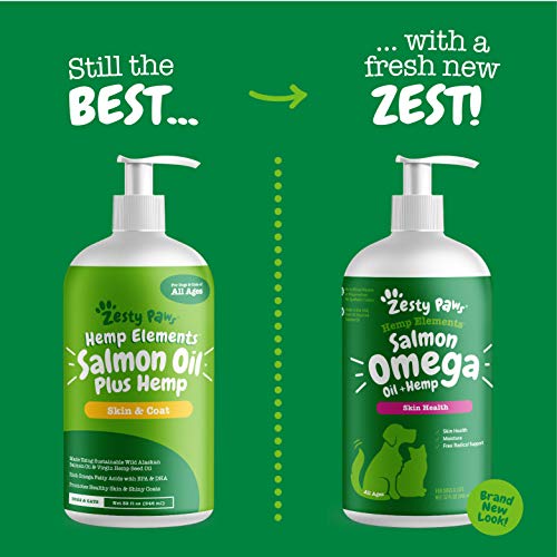 Zesty Paws Salmon Omega Oil Hemp for Dogs and Cats with Wild Alaskan Salmon Oil Omega 3 and 6 Fatty Acids with EPA DHA for Pets Supports Normal Skin Moisture and Immune System Function 32oz