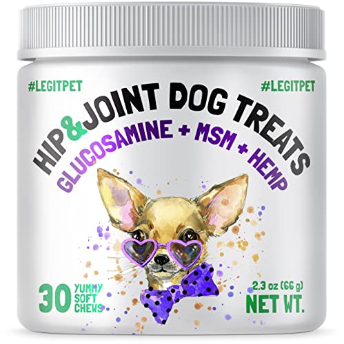LEGITPET Hemp Hip & Joint Supplement for Dogs - 30 Soft Chews - Made in USA - Glucosamine for Dogs - Chondroitin - MSM - Turmeric - Hemp Seed Oil - Natural Pain Relief and Mobility