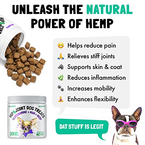 LEGITPET Hemp Hip & Joint Supplement for Dogs - 30 Soft Chews - Made in USA - Glucosamine for Dogs - Chondroitin - MSM - Turmeric - Hemp Seed Oil - Natural Pain Relief and Mobility