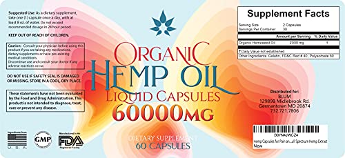 Ovillow Organic Hemp Oil Liquid Capsules, 60000 mg, 60 caps