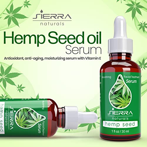 Sierra Naturals Hemp Seed Oil, Benefits for Skin Hemp Seed, Great for Beauty Anti-Oxidant Anti-Aging Moisturizing Hydrating with Vitamin E (1oz) - Hemp Oil